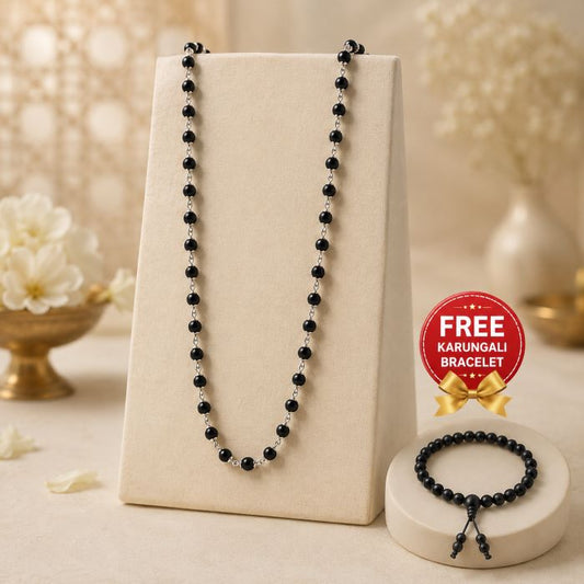 Karungali Silver Cap Mala with FREE Karungali Bracelet
