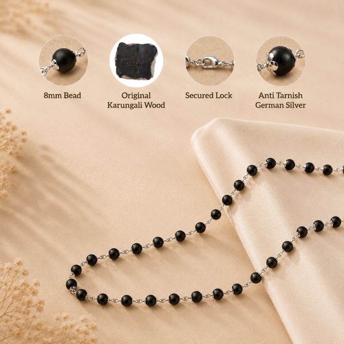Karungali Silver Cap Mala with FREE Karungali Bracelet