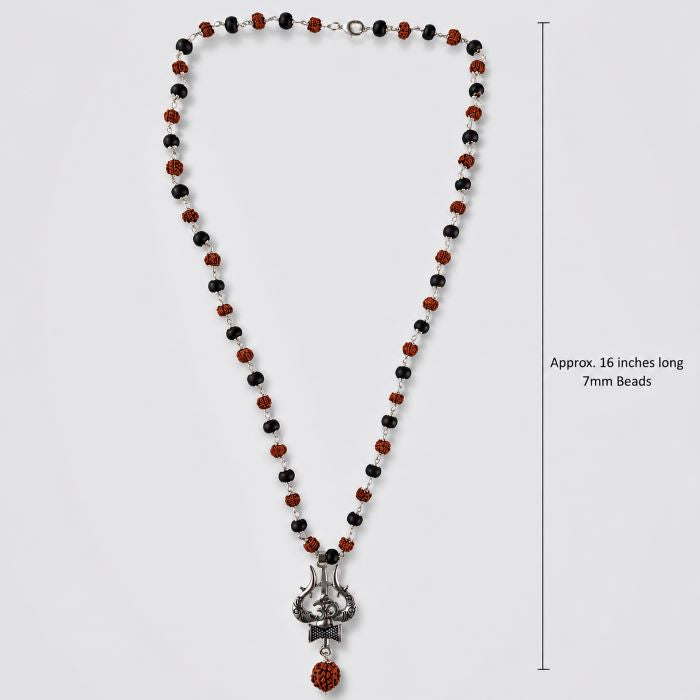 Silver Plated Rudraksha Karungali Mala with Trishul Pendant