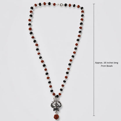 Silver Plated Rudraksha Karungali Mala with Trishul Pendant